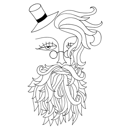 Man with glass, hat and beard. Hipster style. Vector illustration.のイラスト素材