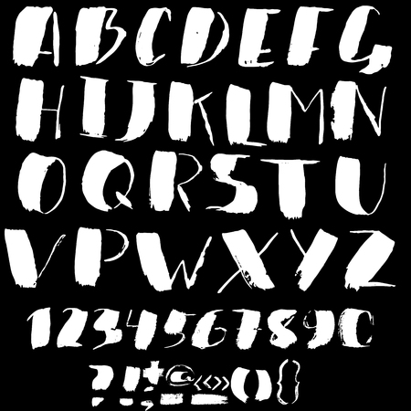 Hand drawn font made by dry brush strokes. Grunge style alphabetのイラスト素材