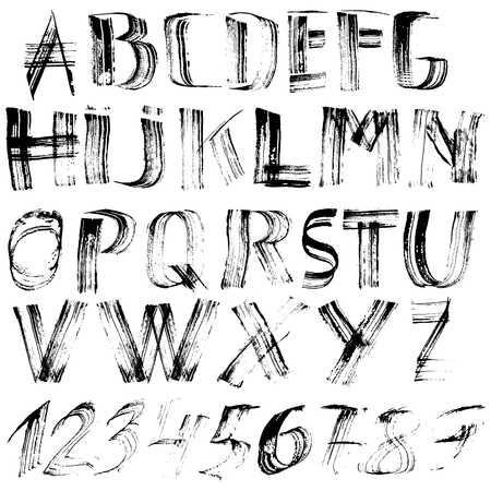 Hand drawn font made by dry brush strokes. Grunge style alphabetのイラスト素材