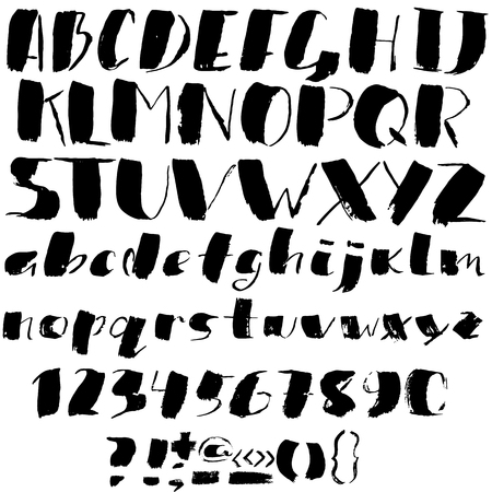 Hand drawn font made by dry brush strokes. Grunge style alphabetのイラスト素材