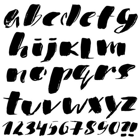 Hand drawn font made by dry brush strokes. Grunge style alphabetのイラスト素材