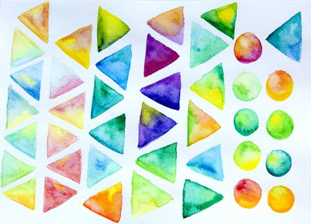 Colorful triangles and circles background. Watercolor elementsの写真素材
