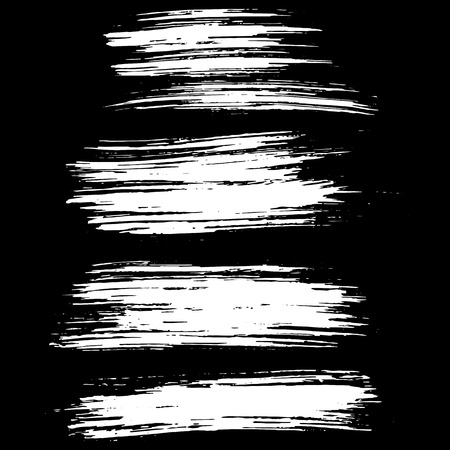 Black ink vector brush strokes isolated on black background. Vector illustration. Grunge texture.のイラスト素材