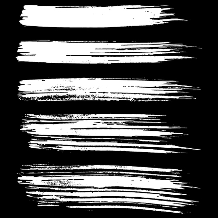 Black ink vector brush strokes isolated on black background. Vector illustration. Grunge texture.のイラスト素材