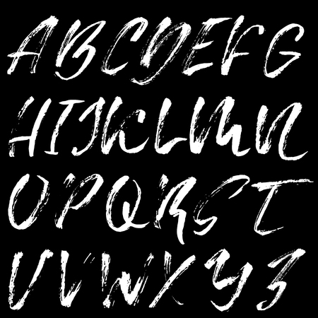 Hand drawn font made by dry brush strokes. Grunge style alphabetのイラスト素材