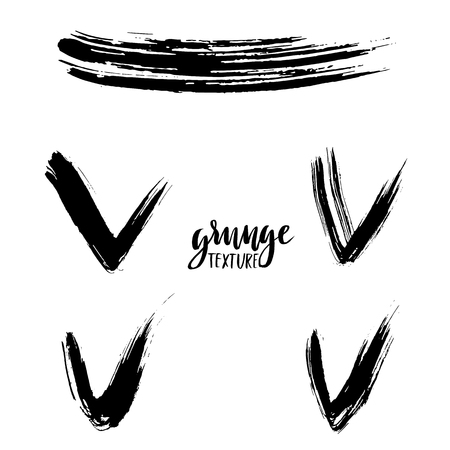Collection of black painted check marks. Vector set of brush strokes. Isolated on white background. Grunge ticks.のイラスト素材