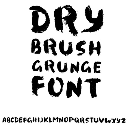 Hand drawn font made by dry brush strokes. Grunge style alphabetのイラスト素材