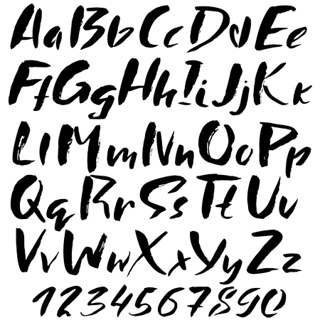 Hand drawn font made by dry brush strokes. Grunge style alphabetのイラスト素材