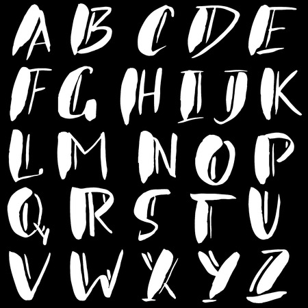Hand drawn font made by dry brush strokes. Grunge style alphabetのイラスト素材