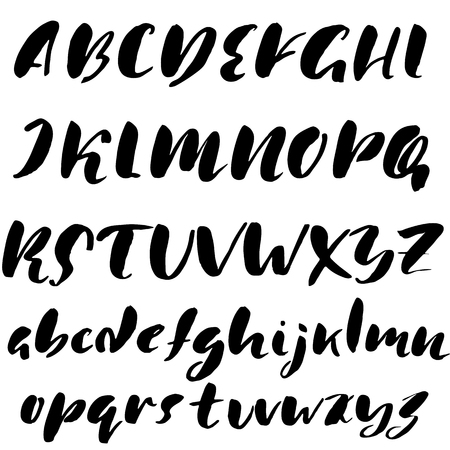 Hand drawn font made by dry brush strokes. Grunge style alphabetのイラスト素材