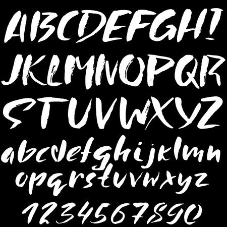 Hand drawn font made by dry brush strokes. Grunge style alphabetのイラスト素材