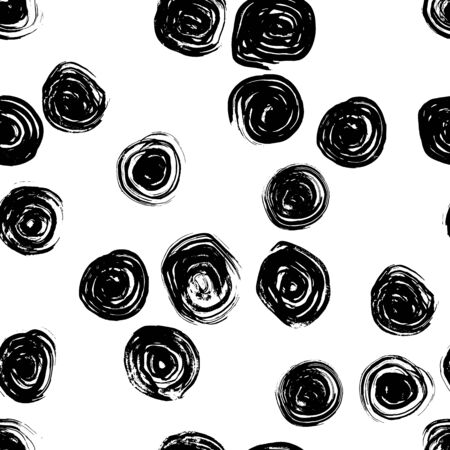 Seamless pattern with hand drawn grunge circles. Ink illustration. Hand drawn ornament for wrapping paper.のイラスト素材