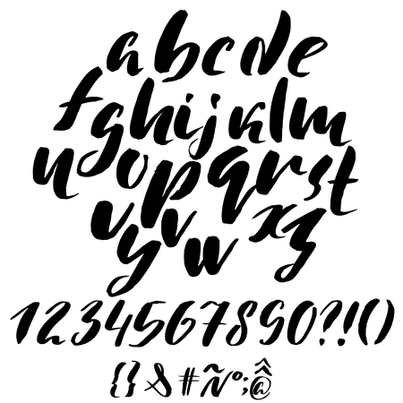 Hand drawn font made by dry brush strokes. Grunge style alphabetのイラスト素材