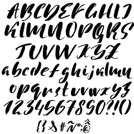Hand drawn font made by dry brush strokes. Grunge style alphabetのイラスト素材