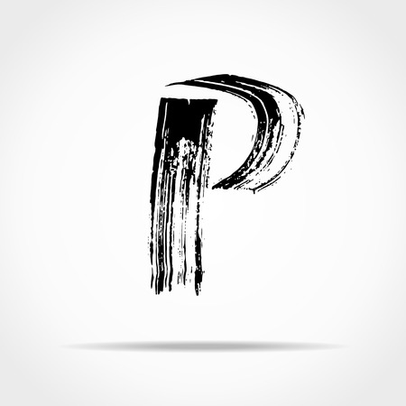 Letter P. Handwritten by dry brush. Rough strokes font. Vector illustration. Grunge style alphabet.のイラスト素材