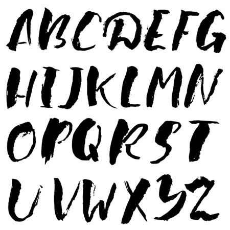 Hand drawn font made by dry brush strokes. Grunge style alphabetのイラスト素材