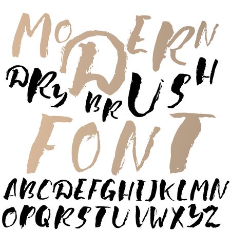 Hand drawn font made by dry brush strokes. Grunge style alphabetのイラスト素材