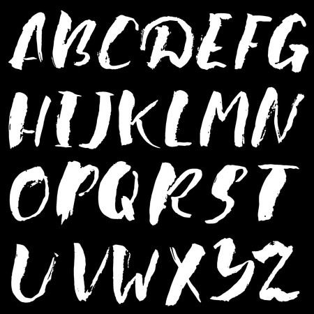 Hand drawn font made by dry brush strokes. Grunge style alphabet. Handwritten font. Vector illustrationのイラスト素材