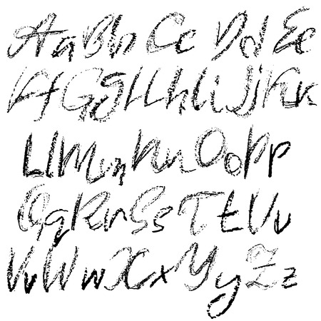 Handwritten vector chalked alphabet. Imitation texture of chalk. Modern hand drawn alphabet. Isolated lettersのイラスト素材