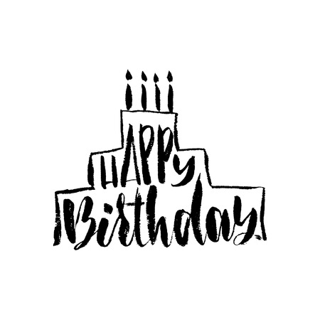 Happy birthday lettering for invitation and greeting card, prints and posters. Hand drawn inscription, calligraphic design. Vector illustrationのイラスト素材