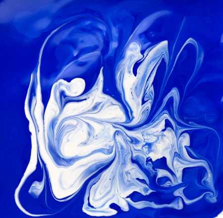 Blue and white liquid texture, watercolor hand drawn marbling illustration, abstract backgroundの写真素材