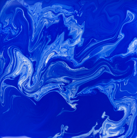 Blue and white liquid texture, watercolor hand drawn marbling illustration, abstract backgroundの写真素材