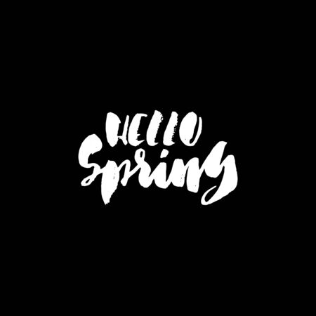 Hand lettered style spring design on a white background. Welcome Spring hand drawn calligraphy letters. Vector illustration.の写真素材