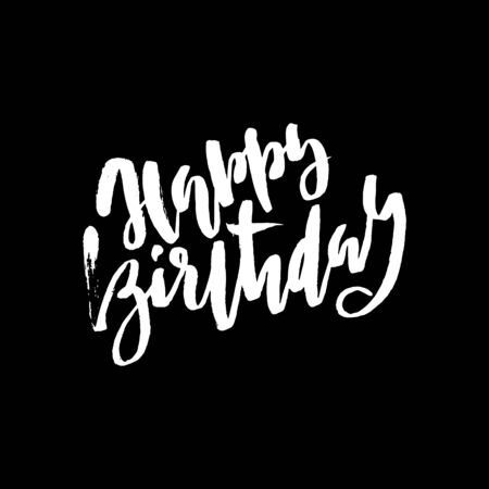 Happy birthday lettering for invitation and greeting card, prints and posters. Hand drawn inscription, calligraphic design. Vector illustration.のイラスト素材