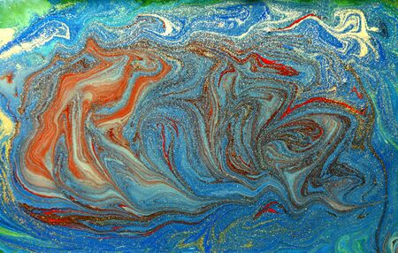 Colorful liquid texture. Hand drawn marbling background. Ink marble abstract patternの写真素材