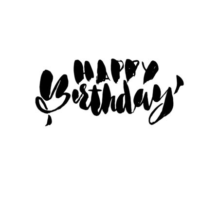 Happy birthday lettering for invitation and greeting card, prints and posters. Hand drawn inscription, calligraphic design. Vector illustration.のイラスト素材