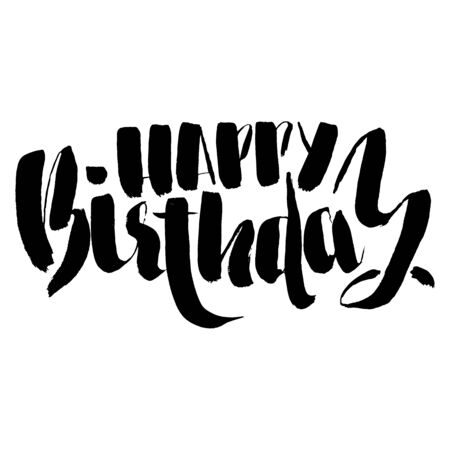 Happy birthday lettering for invitation and greeting card, prints and posters. Hand drawn inscription, calligraphic design. Vector illustration.のイラスト素材