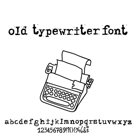 Vector old typewriter font. Vintage grunge letters. Old destroyed printed letters.のイラスト素材