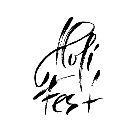 Vector illustration. Hand drawn brush lettering of Holi Fest. Grunge ink inscriptionのイラスト素材