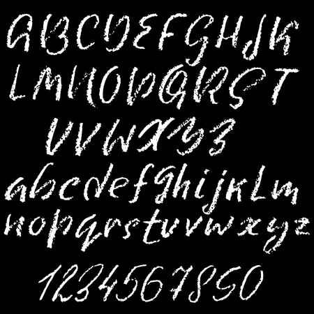 Hand drawn font made by dry brush strokes. Grunge style modern alphabet. Handwritten font. Vector illustration.のイラスト素材