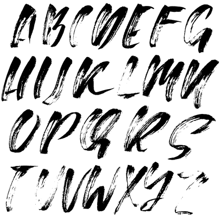 Hand drawn font made by dry brush strokes. Grunge style modern alphabet. Handwritten font. Vector illustration.のイラスト素材