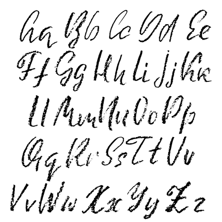 Hand drawn font made by dry brush strokes. Grunge style modern alphabet. Handwritten font. Vector illustration.のイラスト素材