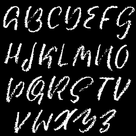Hand drawn font made by dry brush strokes. Grunge style modern alphabet. Handwritten font. Vector illustration.のイラスト素材