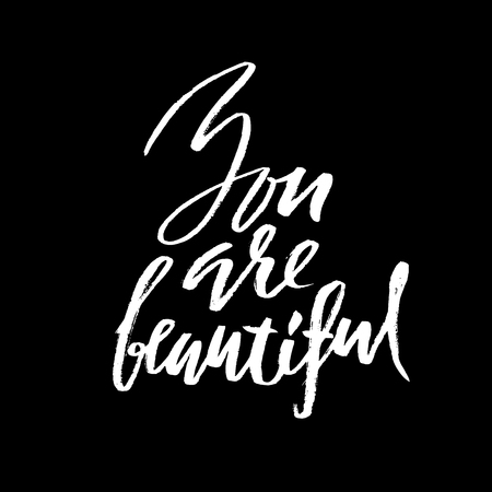 You are beautiful. Hand drawn motivation lettering poster. Vector modern typography bunner. Handwritten grunge dry brush inscription.のイラスト素材