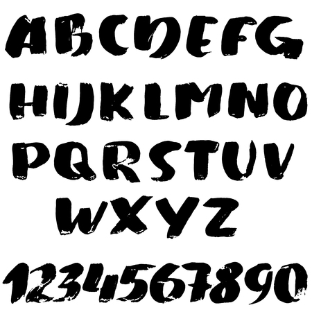 Hand drawn font made by dry brush strokes. Modern brush lettering. Grunge style alphabet. Vector illustration.のイラスト素材