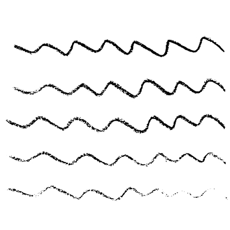 Set of chalk vector wave brush strokes. Vector illustration. Grunge hand drawn watercolor texture.のイラスト素材