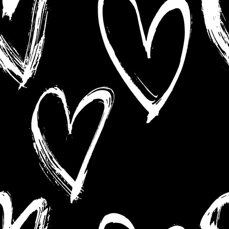 Abstract seamless heart pattern. Ink illustration. Black and white vector background.のイラスト素材