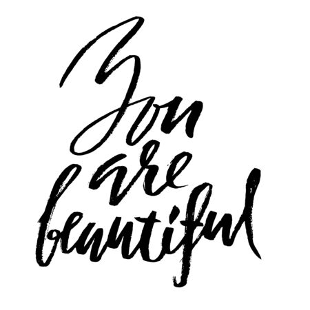 You are beautiful. Hand drawn motivation lettering poster. Vector modern typography bunner. Handwritten grunge dry brush inscription.のイラスト素材
