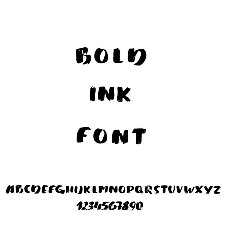 Hand drawn font made by brush strokes. Modern brush lettering. Grunge style bold alphabet. Vector illustration.のイラスト素材
