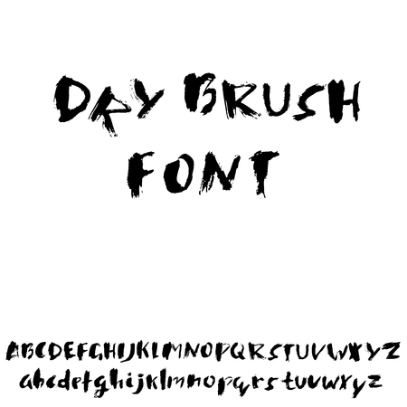 Hand drawn dry brush font. Modern brush lettering. Grunge style alphabet. Vector illustration.のイラスト素材
