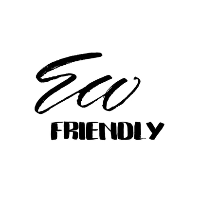 Eco friendly lettering. Vector inscription for vegan poster, stamps, banners. Handwritten letters for green design.のイラスト素材