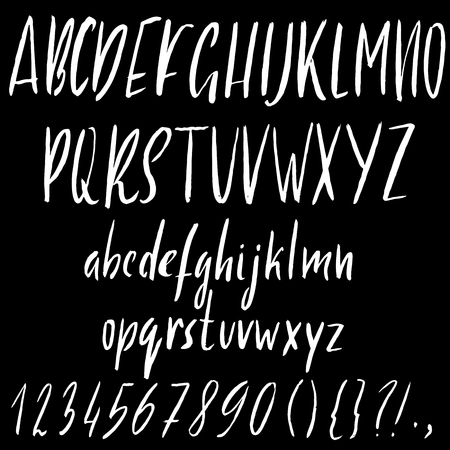 Hand drawn ink simple font. Modern brush lettering. Grunge style alphabet. Vector illustration.のイラスト素材