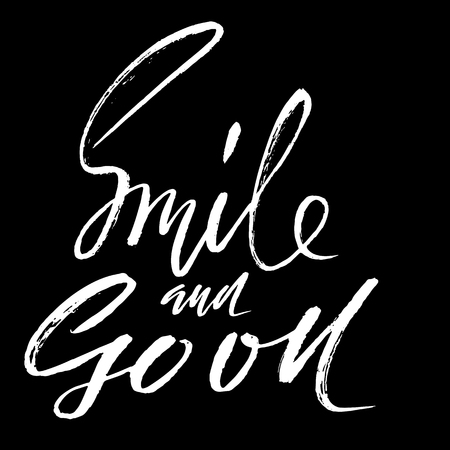 Smile and go on. Hand drawn lettering. Vector typography design. Handwritten modern brush inscription.のイラスト素材