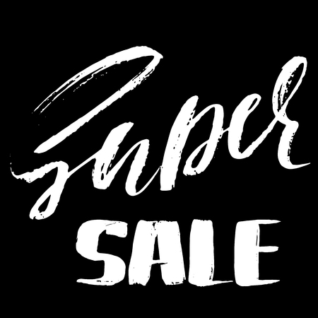 Super Sale handwritten lettering. Grunge dry brush template. Typography bunner. Hand drawn calligraphy. Vector illustration.のイラスト素材