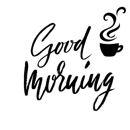 Good morning. Hand drawn lettering text. Handwritten calligraphy. Vector illustration.のイラスト素材