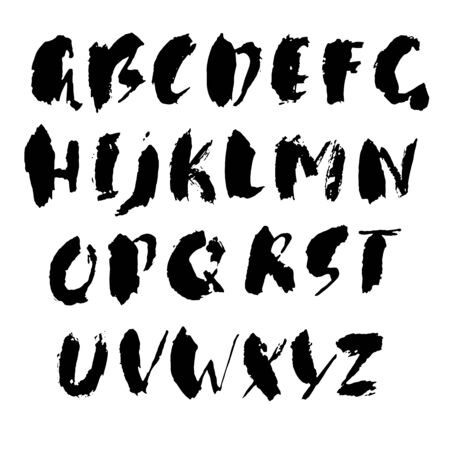 Hand drawn dry brush font. Modern brush lettering. Grunge style alphabet. Vector illustration.のイラスト素材